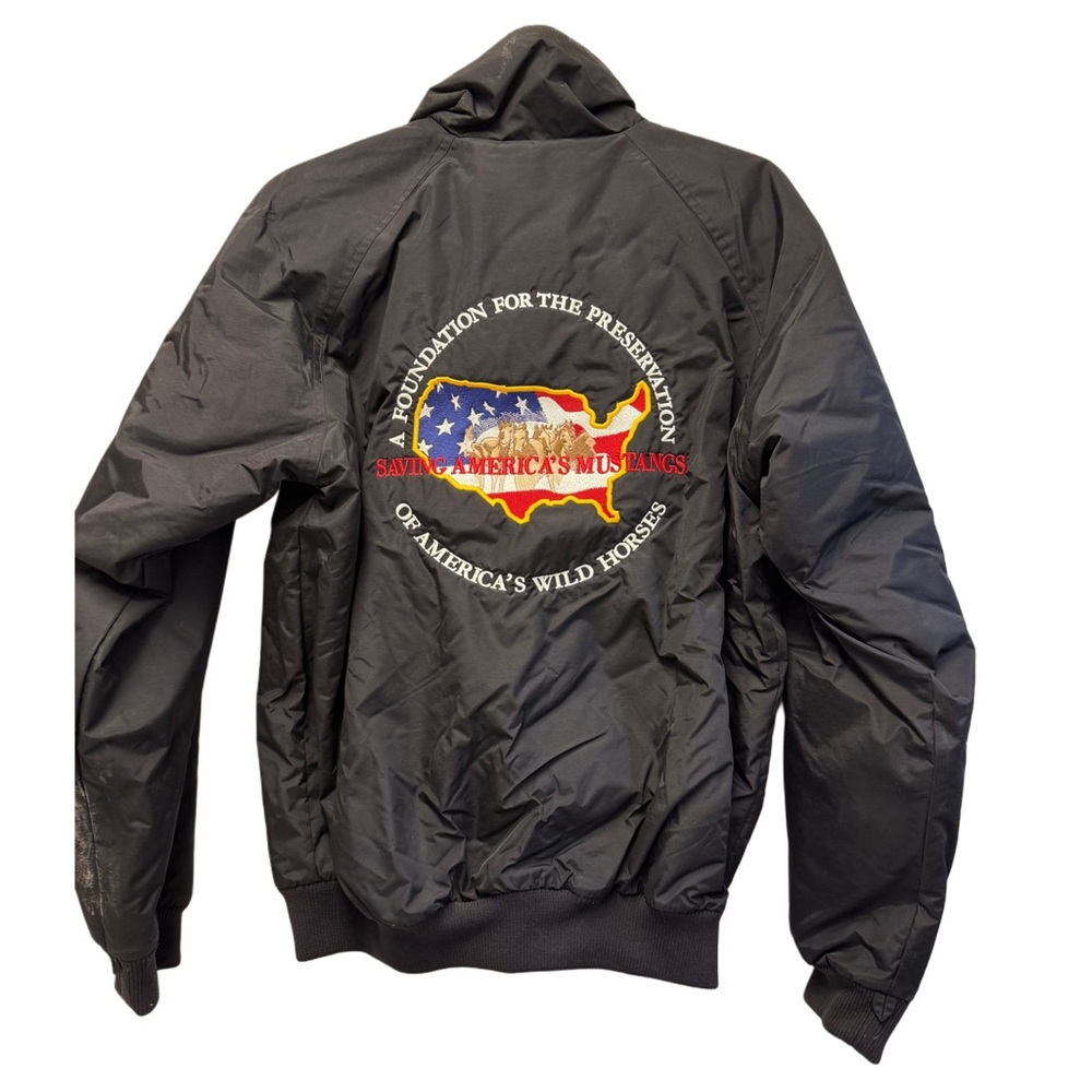 Black Bomber hartwell nylon Jacket with Embroidered saving wild horses Design
